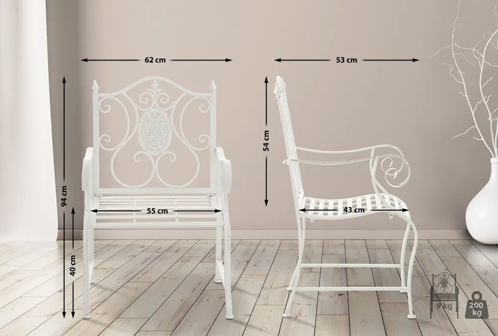 Kovová stolička Punjab s područkami - Biela