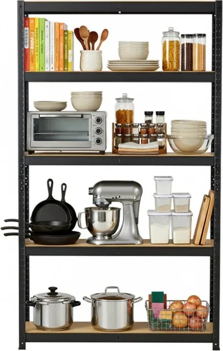 Akcia 20x Regál 180x90x40 cm lakovaný 5-policový, nosnosť 875 kg - čierny