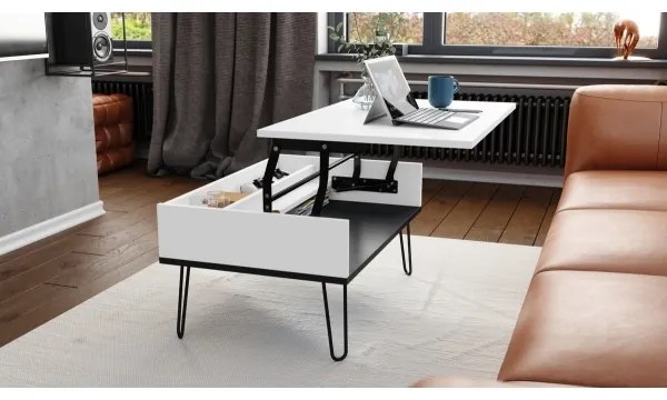 Konferenčný stôl so zdvíhacou doskou a poličkou HALIJA biela/čierna