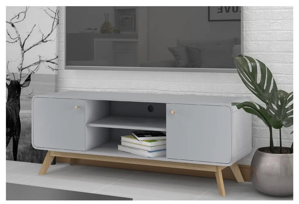 Sivý TV stolík 140x53 cm Caitlin – Støraa