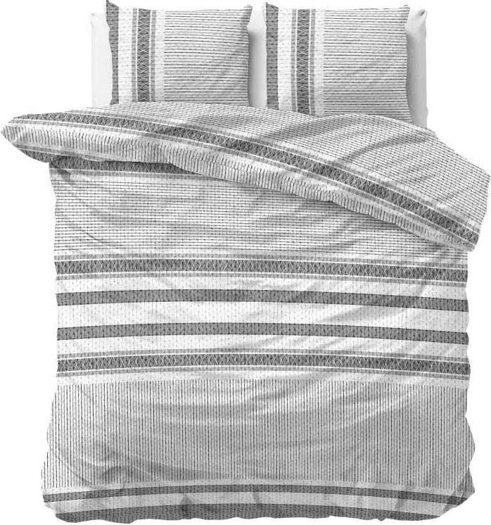 DomTextilu Kvalitné biele posteľné obliečky so sivými pásmi 140 x 200 cm 38051