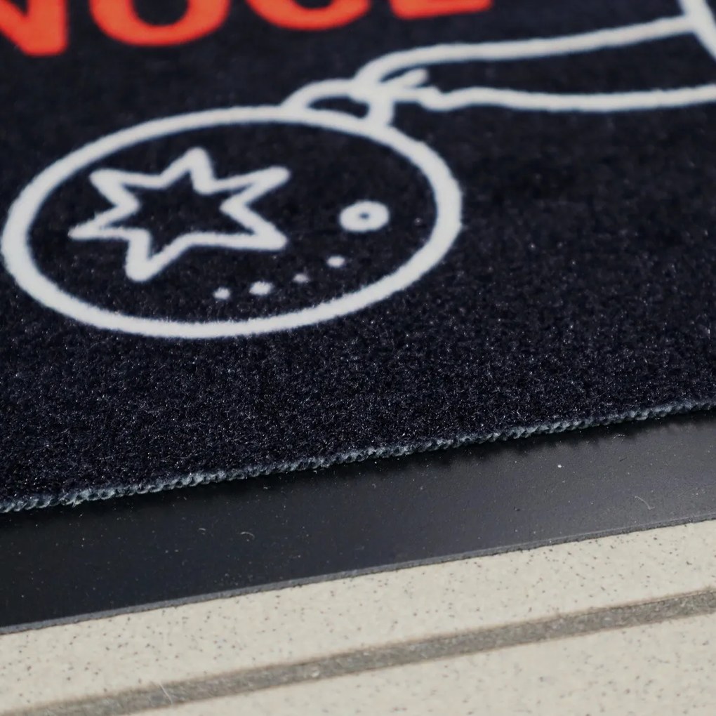 Rohožka Veselé Vianoce s mačkou 40x60 cm, 40x60, čierna, Mercury Flooring