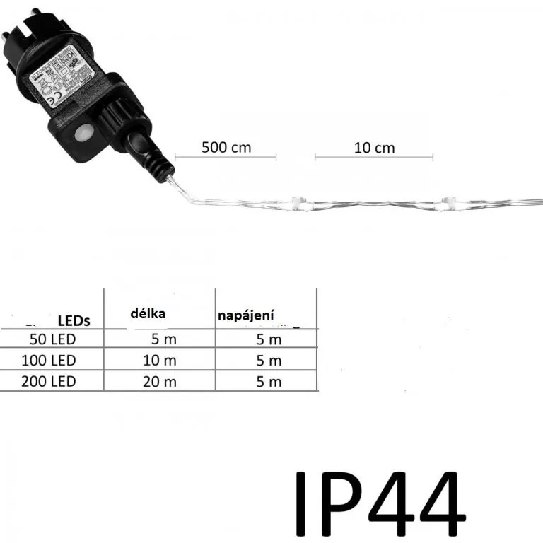 VOLTRONIC 2 kusy svetelných drôtov 100 LED, studene biela