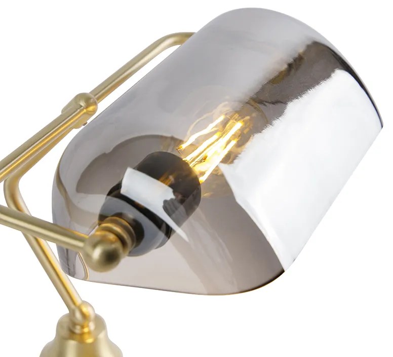 Klasická notárska lampa zlatá s dymovým zrkadlovým sklom - Banker