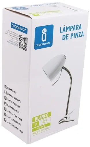 Aigostar - Stolná lampa s klipom 1xE27/11W/230V biela/chróm