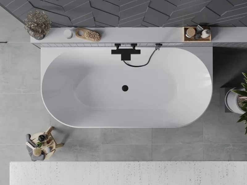 Mexen Oval Slim, voľne stojaca vaňa ku stene, 170 x 80 cm, biela-šedá, čierny matný prepad, 52661708062-70