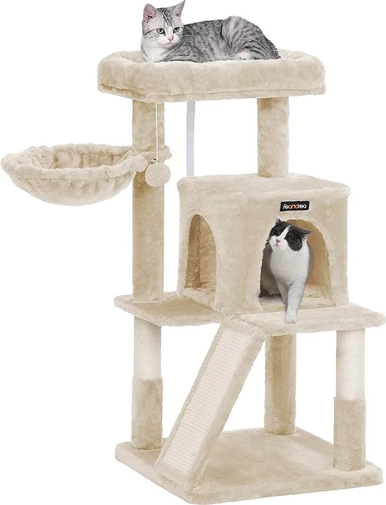 Škrabadlo pre mačky, Mačací strom s veľkým lôžkom, 96 cm, béžové
