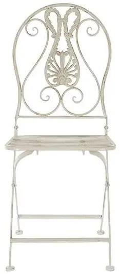 Záhradná stolička skladacia, biely kov s patinou