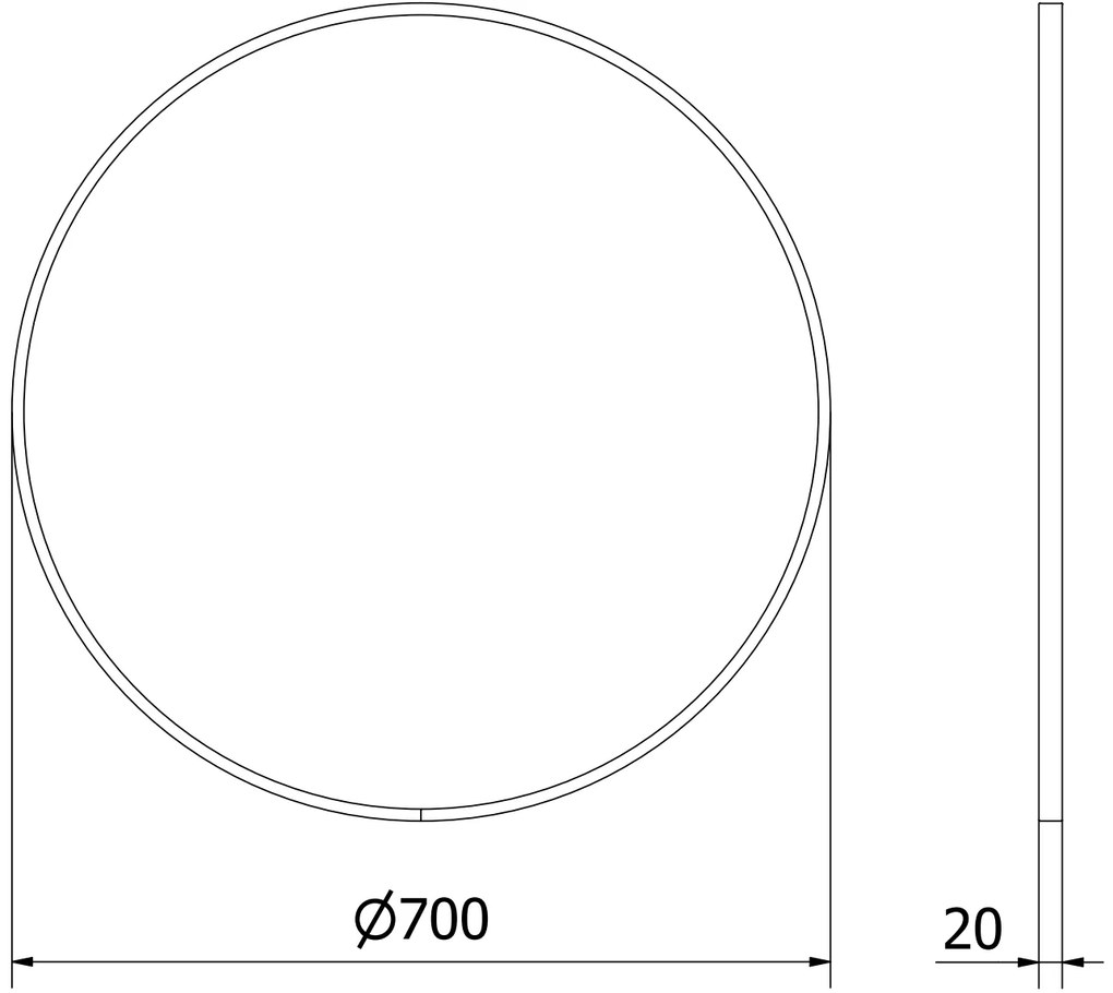 Mexen Loft, okrúhle kúpeľňové zrkadlo 70 cm, farba rámu čierna matná, 9850-070-070-000-70