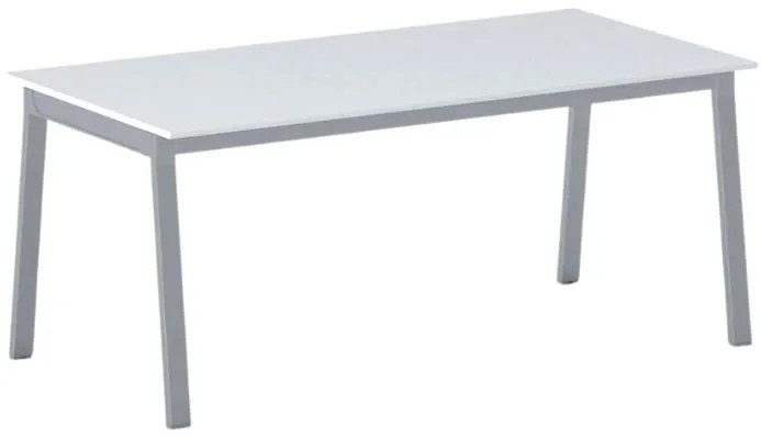 Rokovací kancelársky stôl PRIMO BASIC, 180x90 cm, sivostrieborná podnož, biela