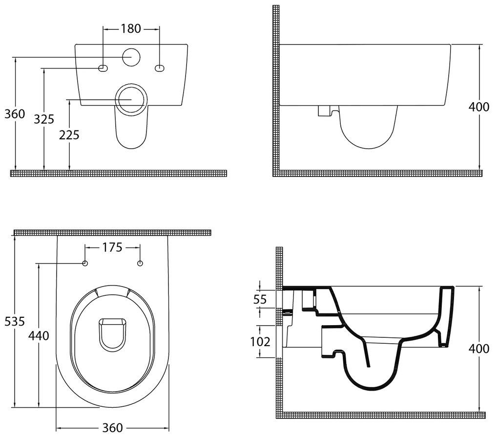 Isvea Isvea, SISTEMA A závesná WC misa, Rimless, 36x53,5cm, biela, 10SL02001