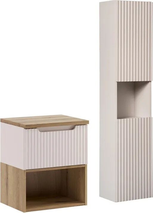 Kúpeľňová zostava Nova Cashmere II s doskou, regálom a skrinkami 50 cm kašmírová/dub coast evoke