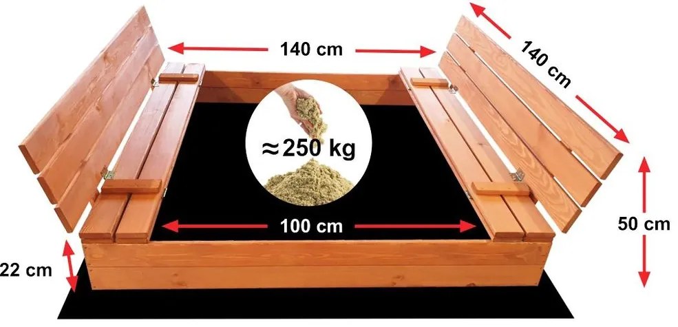 Sun Active Drevené ohradené pieskovisko s lavičkami Sunny, impregnované - 140 cm