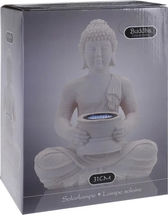 Solar Budha v bielej farbe 27 cm