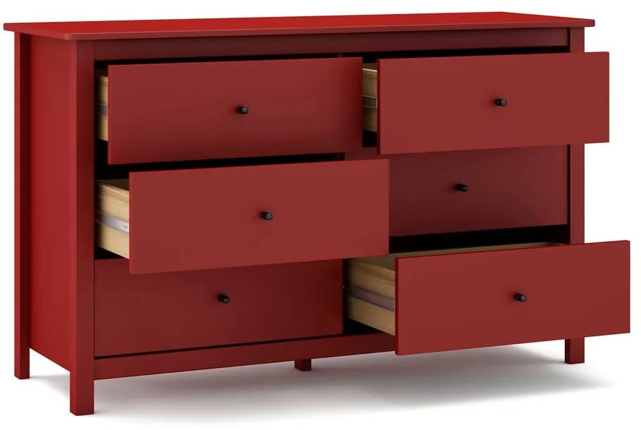 Červená nízka komoda z borovicového dreva 130x80 cm Misti – Marckeric