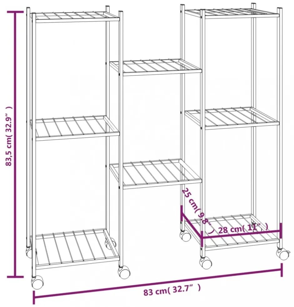 Stojan na kvety s kolieskami 8patrový Dekorhome