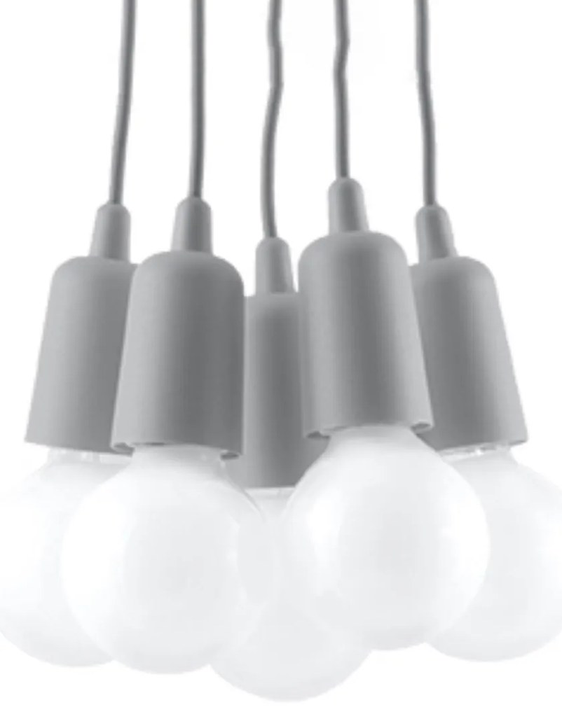 Závesné svietidlo Diego 5, sivé telo svietidla