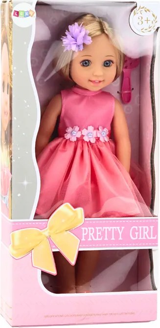 LEAN Toys Bábika Dlhé vlasy Ružové šaty Clip Brush 38cm