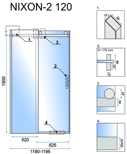 Rea - NIXON posuvné sprchové dvere, ľavé, chróm, 120 x 190 cm, REA-K5002