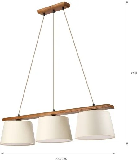 Závesný luster AIDA 3xE27/15W/230V, priemer 25 cm, dub/krémová