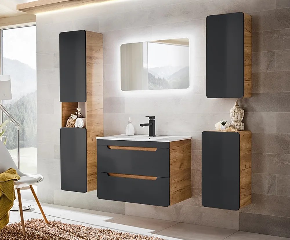 Závěsná skříňka pod umyvadlo Aruba 8204 70 cm dub craft zlatý/vesmírně šedá