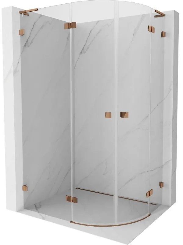 Mexen Lunar, L polkruhový výklopný sprchový kút ľavý 90 x 80 cm, 8mm číre sklo, profil ružové zlato, 833L-090L-080P-60-00