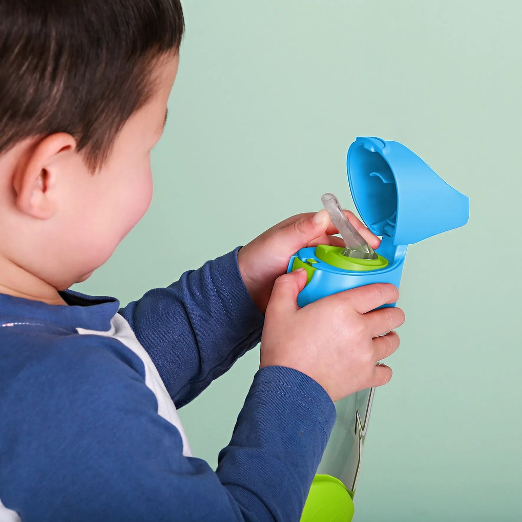 Fľaša na pitie so slamkou 450 ml - modrá/zelená