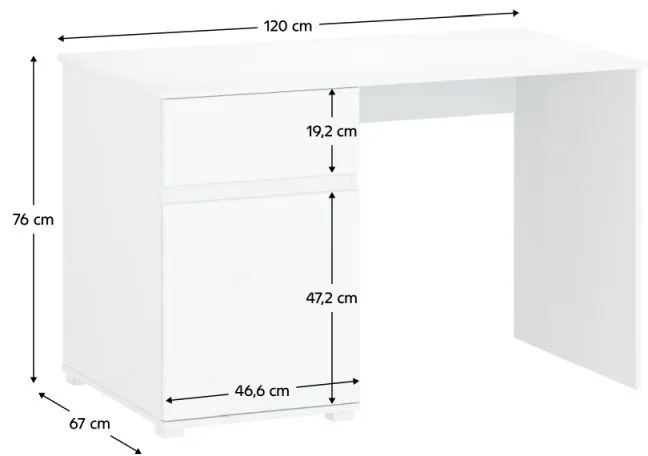 Kondela PC stôl 1D1S/120, biely lesk, LINDY