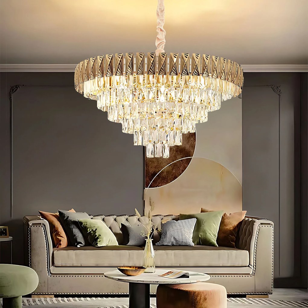 Toolight Toolight, závesné krištáľové svietidlo 80cm, 12xE14, G061-CP, zlatá, OSW-08995