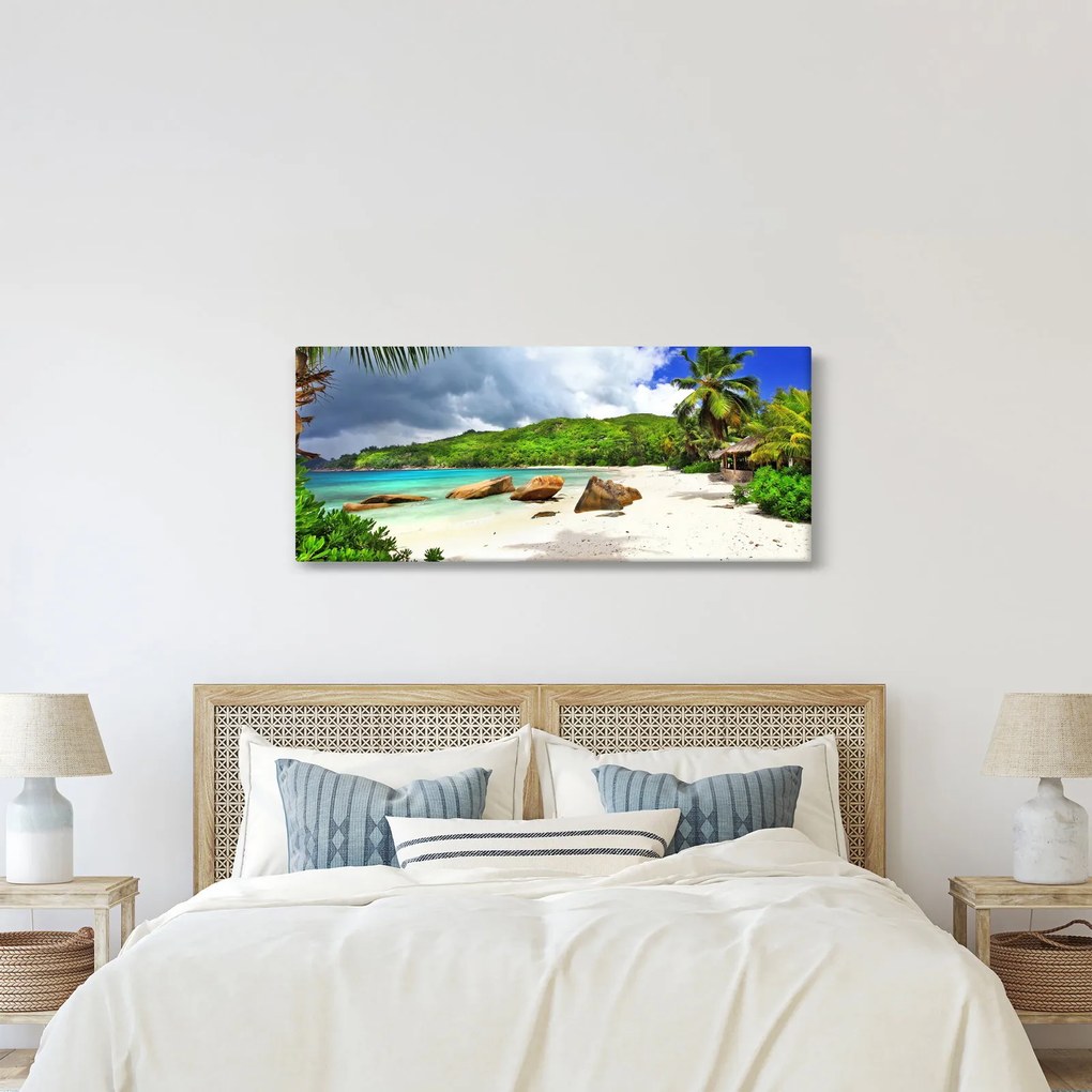 Obraz - Seychely, pláž Takamaka (120x50 cm)