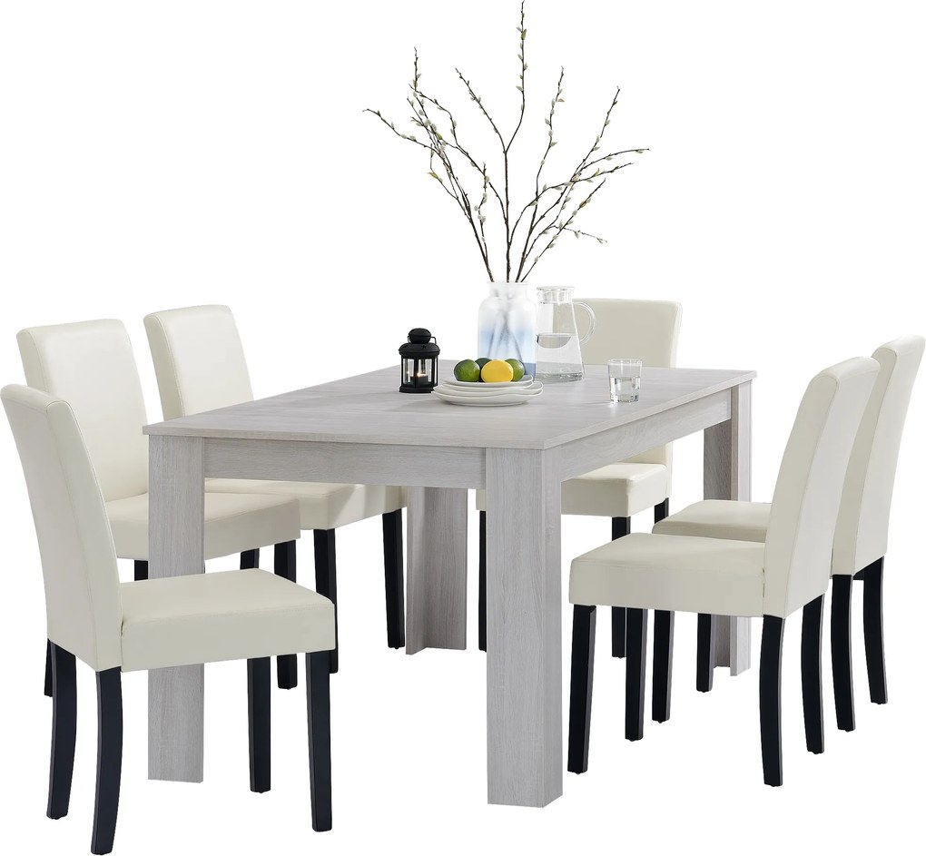 [en.casa]® Rustikálny dubový jedálenský stôl HTFU-2336 so 6 stoličkami HTMY-9704