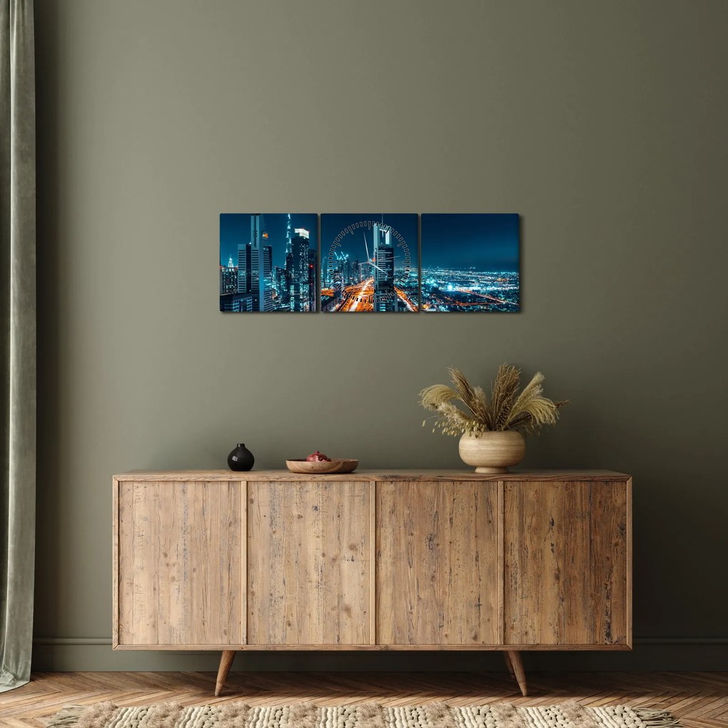 Obraz - Dubajská noc (s hodinami) (90x30 cm)
