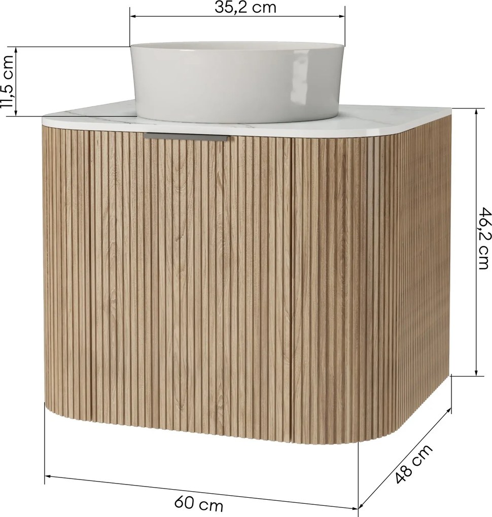 Závěsná skříňka s deskou a umyvadlem Matinale 60 cm akácie/bílá
