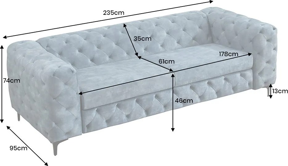 Dizajnová sedačka Rococo 235 cm petrolejový zamat