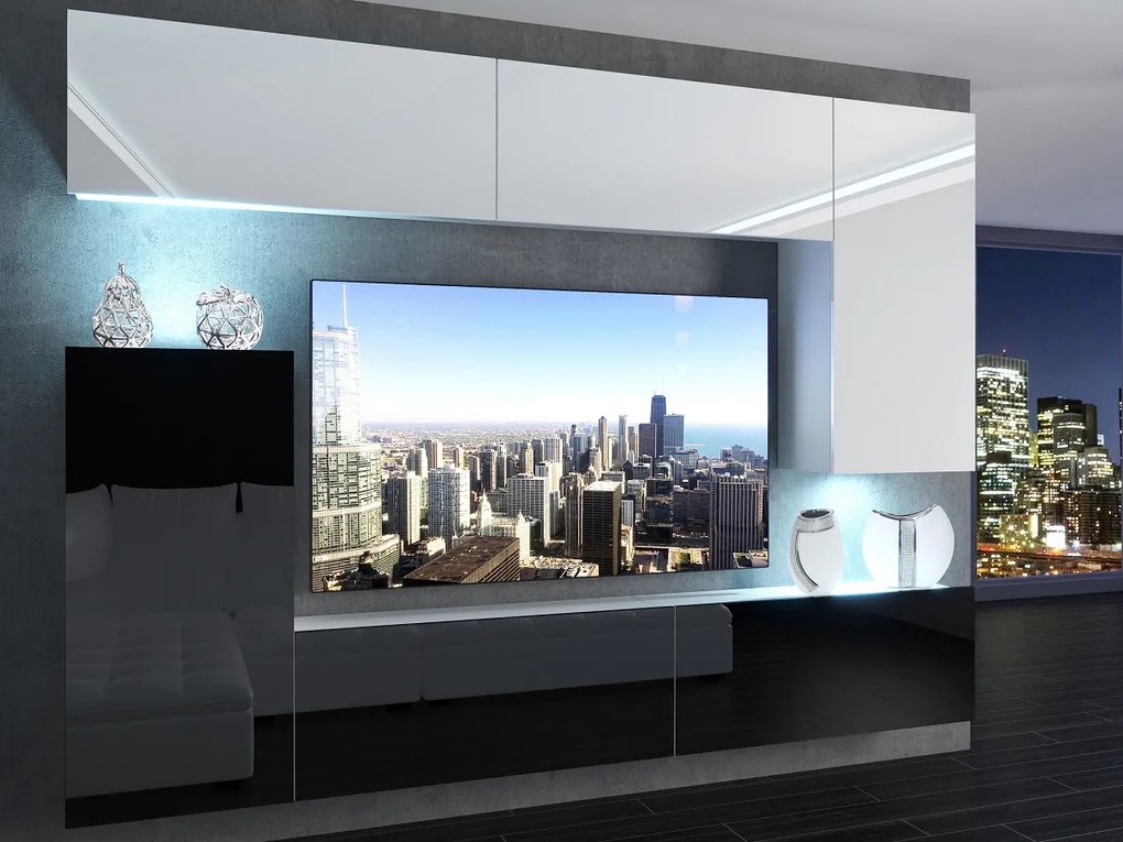 Obývacia stena 250 cm Belini biely lesk / čierny lesk Imperium8 IMP 8/5/W/WB/0/0