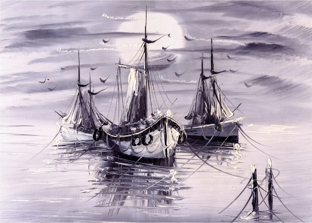 Obraz - Prístav, olejomaľba (70x50 cm)