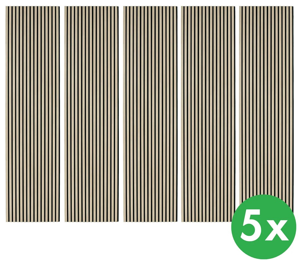 Drevený akustický panel, 2400 x 600 mm, čierny podklad, balenie 5 ks, dub morený