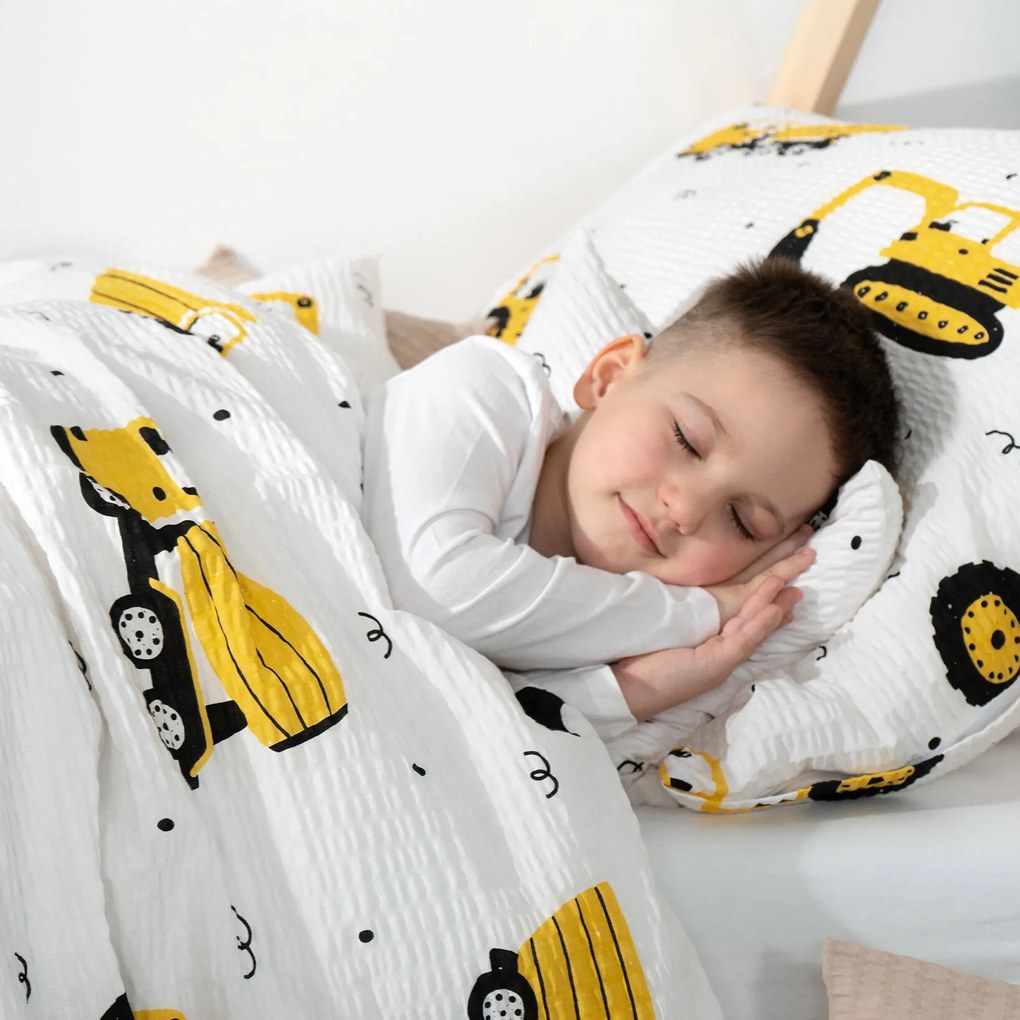 Goldea detské krepové obliečky - bagre a stavebné autá 140 x 200 a 70 x 90 cm