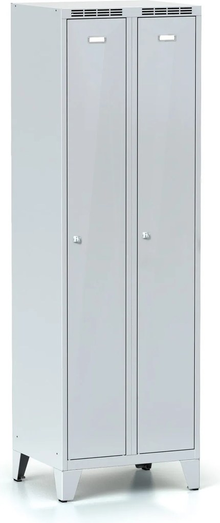 Kovová šatníková skrinka S7 na nohách, 2-dverová, 1904 x 600 x 500 mm, demont, otočný zámok, sivé dvere