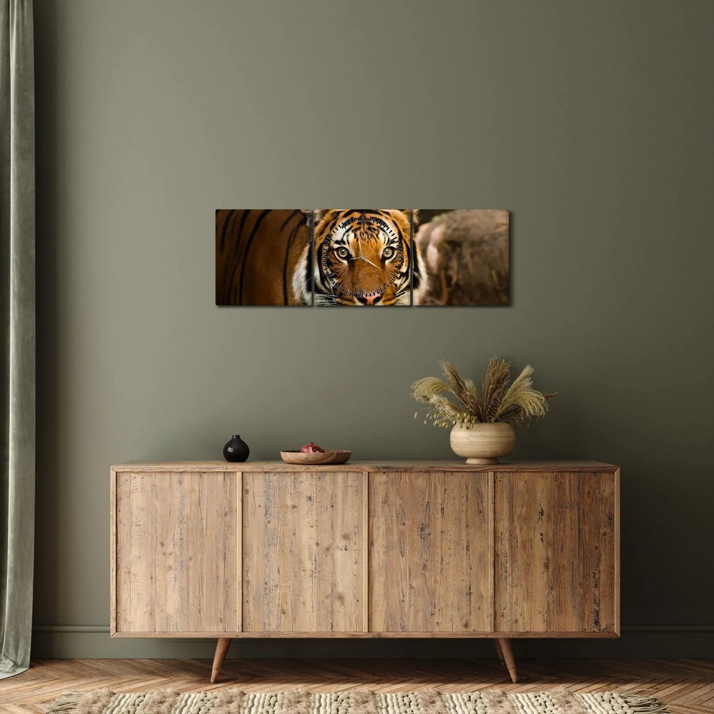 Obraz tigra (s hodinami) (90x30 cm)