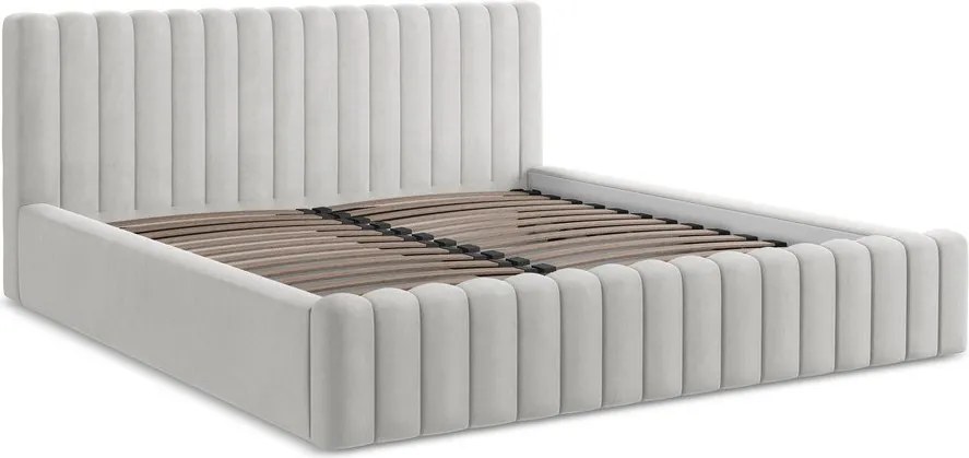 Čalúnená dvojlôžková posteľ s úložným priestorom s roštom 180x200 cm v striebornej farbe Lemi – Makamii