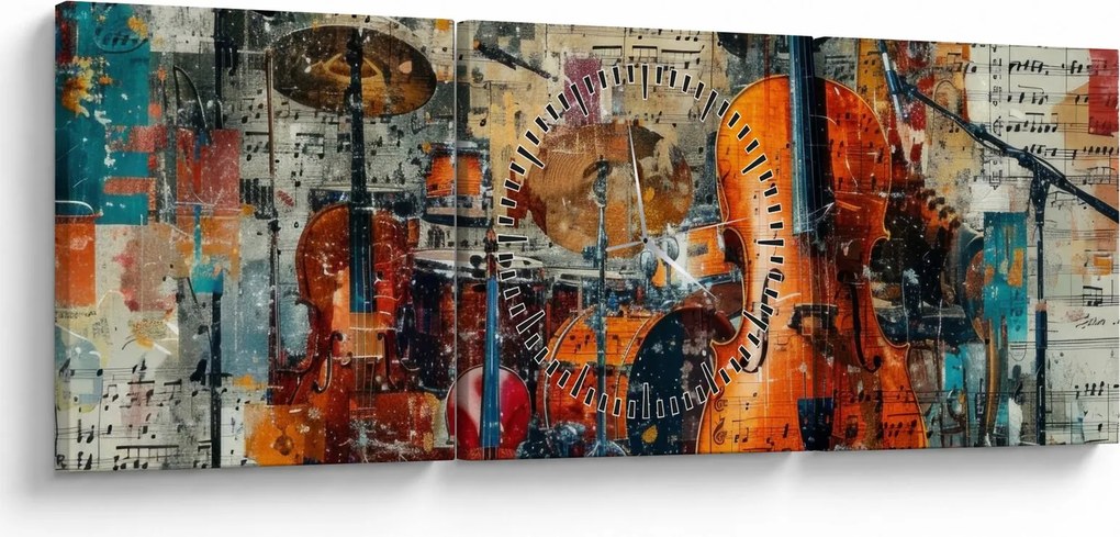 Obraz - Hudobné nástroje (s hodinami) (90x30 cm)