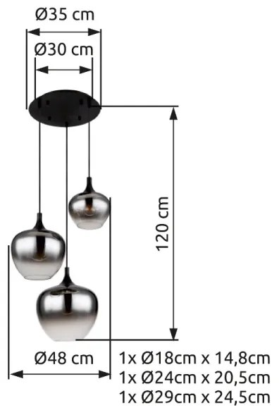 Globo 15548-3H - Luster na lanku MAXY 3xE27/40W/230V čierna