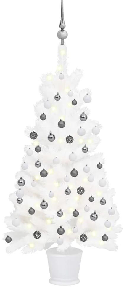 Umelý vianočný stromček s LED a súpravou gulí biely 90 cm 3077717