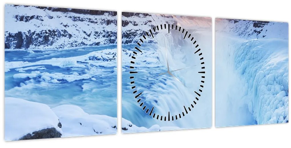 Obraz - Chladné vodopády (s hodinami) (90x30 cm)