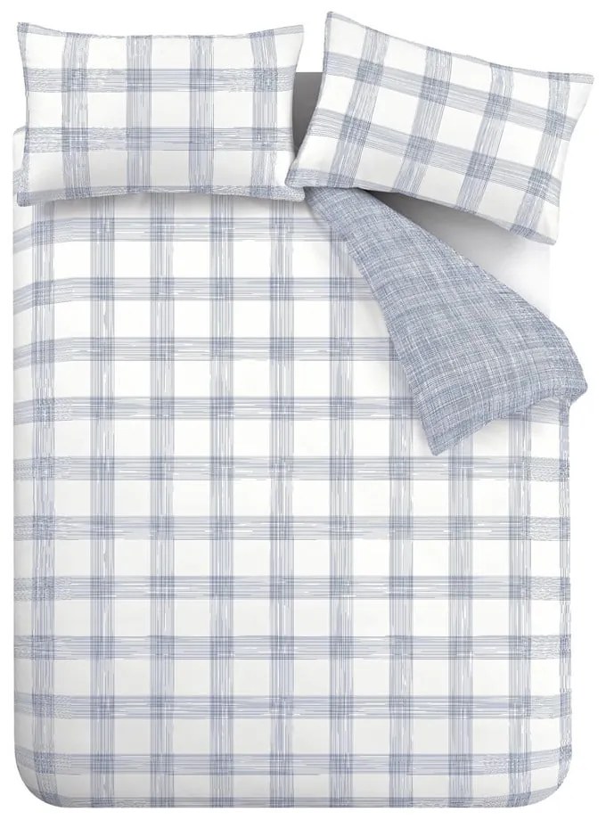 Bielo-modré bavlnené obliečky na dvojlôžko 200x200 cm Marlow Check – Bianca