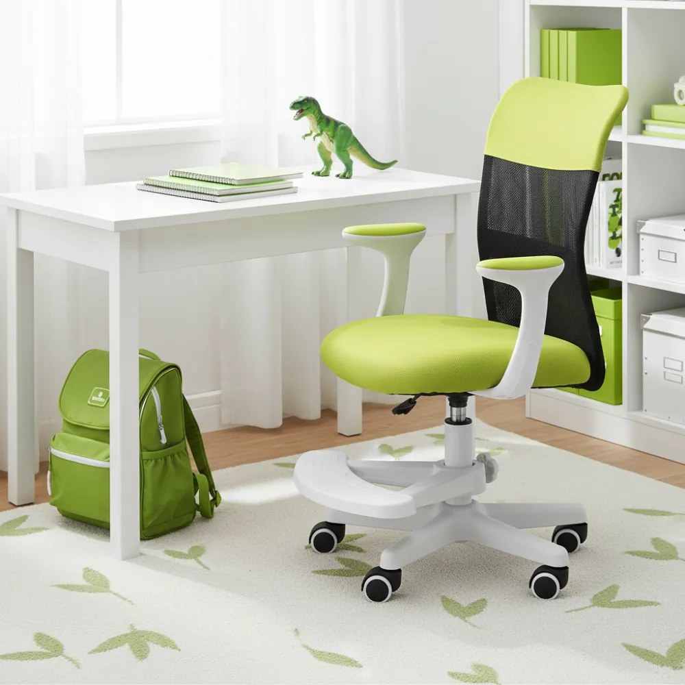 Detská stolička Neoseat MONKEY WHITE s podnožou — látka, biela / zelená