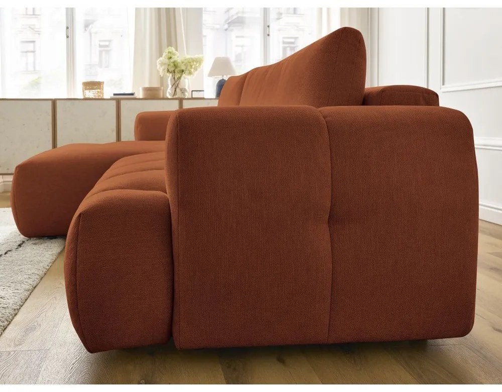 Rozkladacia/s úložným priestorom rohová pohovka v tehlovej farbe (ľavý roh/s leňoškou) Fuji – Bobochic Paris