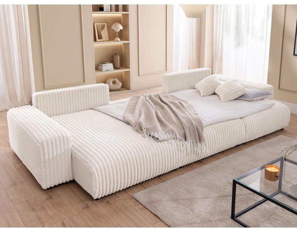 Krémová menčestrová rozkladacia/s úložným priestorom rohová pohovka (do tvaru "U") Sarina – Ropez