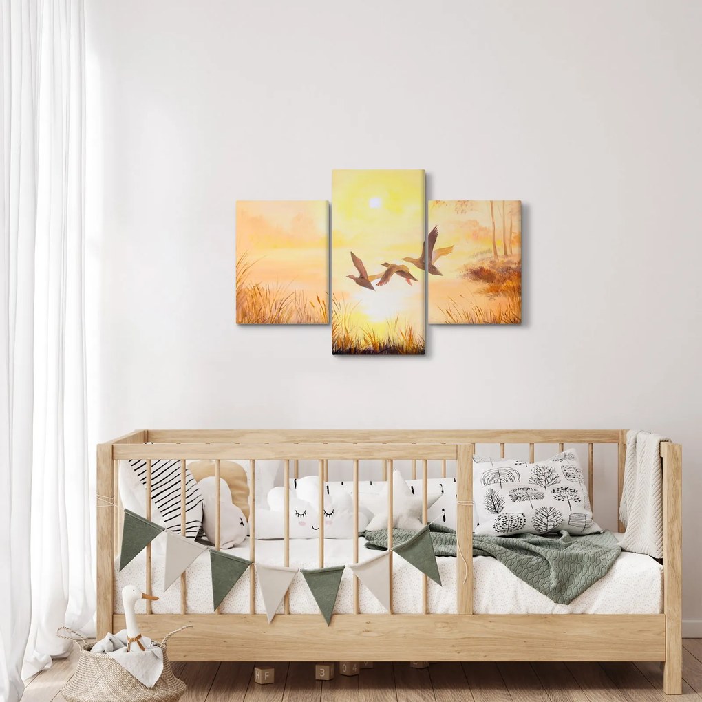 Obraz - Žeriavy pri západe slnka (90x60 cm)